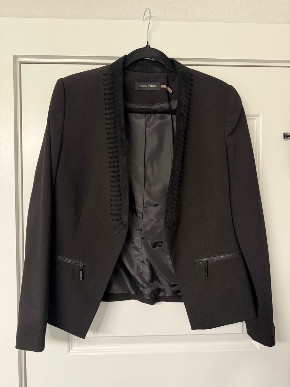 Ivanka Trump Black Open-Front Blazer with Suede Detail - Size 8
